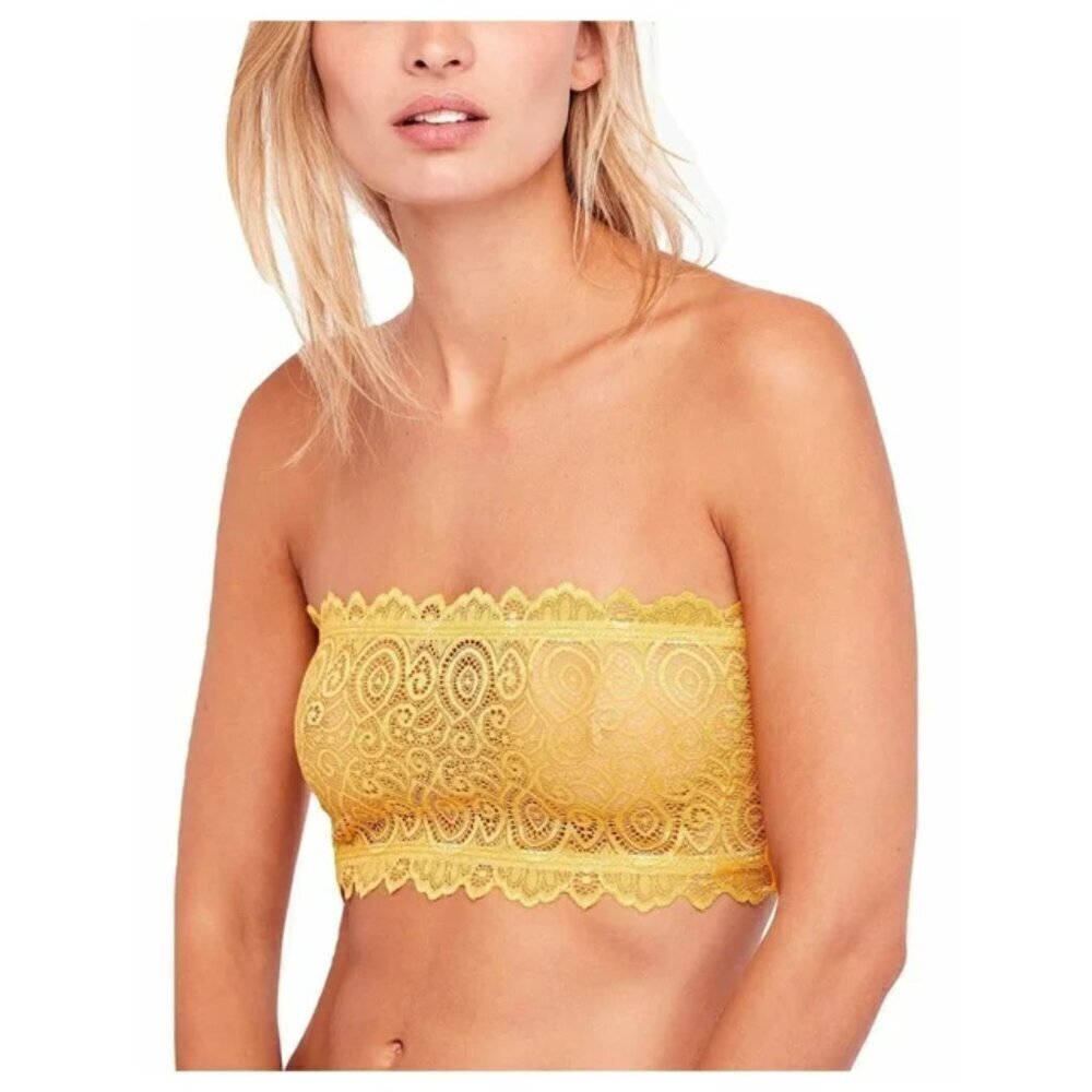 NWOT Free People Intimately Seamless Lace Reversible Yellow Bandeau Bra